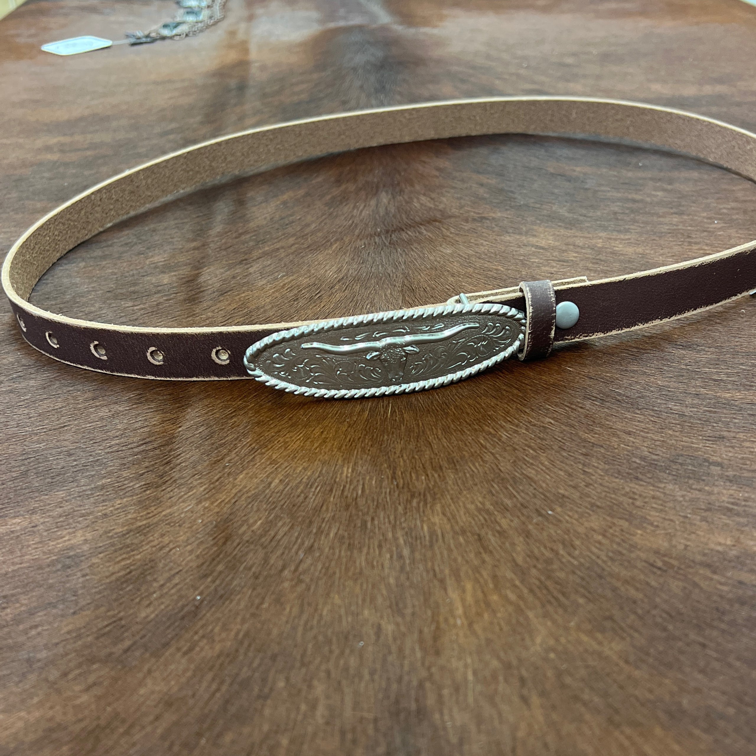 0040~Leather Belt with Horn Buckle 40mm main image 0